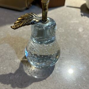 Glass Pear Paperweight with Gold Leaf Accent